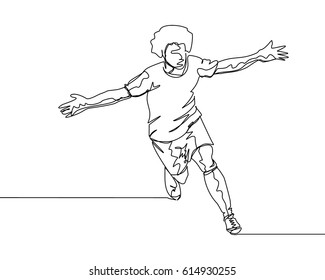 
Continuous Line Drawing Or One Line Drawing Of Soccer Player Celebrating A Goal