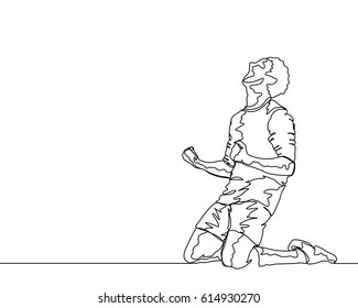 
Continuous Line Drawing or One Line Drawing of Soccer Player Celebrating a Goal