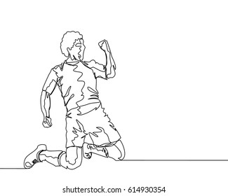 
Continuous Line Drawing or One Line Drawing of Soccer Player Celebrating a Goal