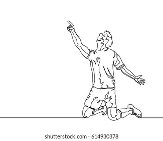 
Continuous Line Drawing or One Line Drawing of Soccer Player Celebrating a Goal