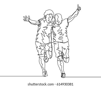 
Continuous Line Drawing or One Line Drawing of Soccer Player Celebrating a Goal