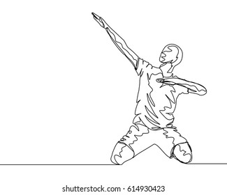 
Continuous Line Drawing or One Line Drawing of Soccer Player Celebrating a Goal