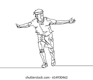 
Continuous Line Drawing or One Line Drawing of Soccer Player Celebrating a Goal