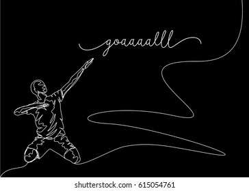 
Continuous Line Drawing or One Line Drawing of Soccer Player Celebrating a Goal

