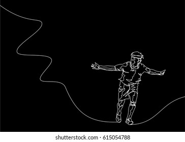 
Continuous Line Drawing or One Line Drawing of Soccer Player Celebrating a Goal
