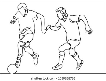 Continuous Line Drawing or One Line Drawing of two Soccer Players scrambling for ball