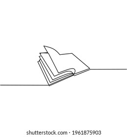 Continuous line drawing of open book, object one line, single line art, simple hand drawn, vector illustration