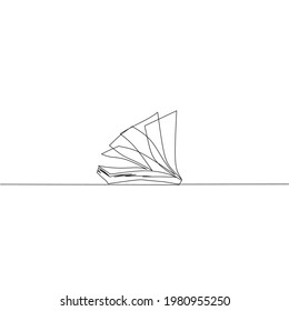 Continuous line drawing of open book, object one line, single line art, vector illustration