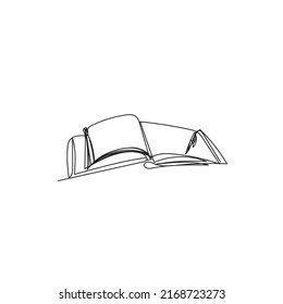Continuous line drawing. open book and pen illustration icon vector