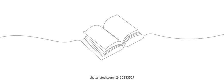 Continuous line drawing of open book one line, simple hand drawn, vector illustration