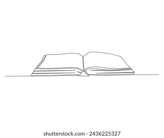 Continuous Line Drawing Of Open Book. One Line Of Book Have Been Open. Books Continuous Line Art. Editable Outline.