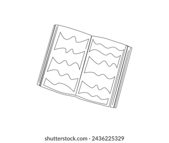 Continuous Line Drawing Of Open Book. One Line Of Book Have Been Open. Books Continuous Line Art. Editable Outline.