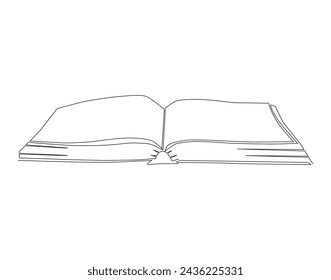 Continuous Line Drawing Of Open Book. One Line Of Book Have Been Open. Books Continuous Line Art. Editable Outline.