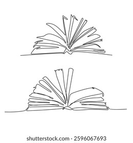 Continuous line drawing of Open Book, Single line illustration, vector