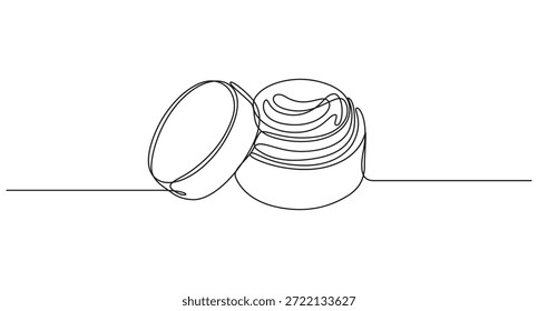 Kontinuierliche Linie Zeichnung einer offenen kosmetischen Creme Glas, Moisturizer Cream kontinuierliche Linie Kunst Zeichnung Stil Vektorgrafik, Minimalistische kontinuierliche Linie Kunst eines Creme Glas