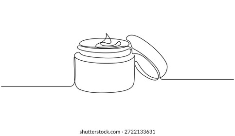 Continuous Line Drawing of an Open Cosmetic Cream Jar,Moisturizer Cream continuous line art drawing style vector illustration,Minimalist Continuous Line Art of a Cream Jar