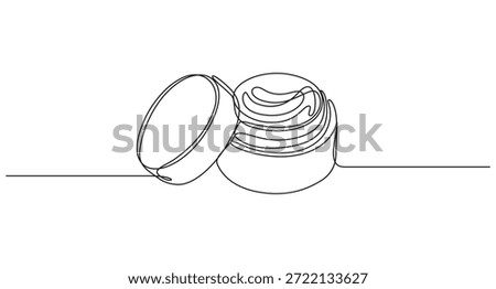 Continuous Line Drawing of an Open Cosmetic Cream Jar,Moisturizer Cream continuous line art drawing style vector illustration,Minimalist Continuous Line Art of a Cream Jar