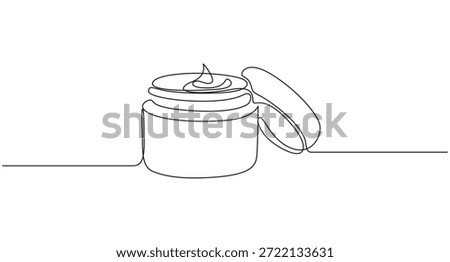 Continuous Line Drawing of an Open Cosmetic Cream Jar,Moisturizer Cream continuous line art drawing style vector illustration,Minimalist Continuous Line Art of a Cream Jar