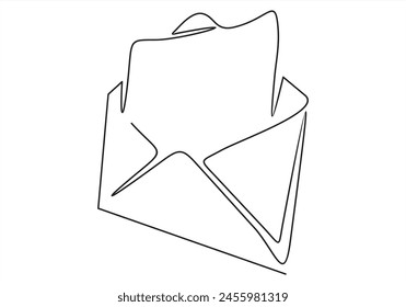 Continuous line drawing of open envelope with a letter	