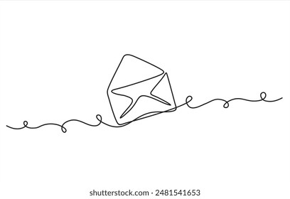 Continuous line drawing of open envelope with a letter