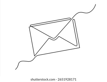Continuous line drawing of open envelope with a letter. Continuous line drawing of open envelope with a letter. Hand drawn one line vector. Editable stroke	