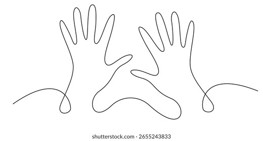 desenho de linha contínua da palma aberta. uma linha vetor sinal de caridade, dando aos outros, ajuda, cuidar de outros.