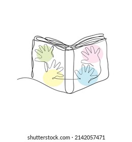 continuous line drawing opened book illustration vector isolated