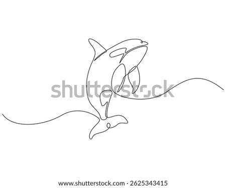 Continuous line drawing of orca whale. Single line illustration of killer whale. Predatory marine fish concept. Editable outline