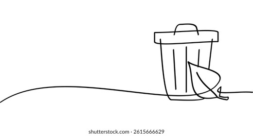 continuous line drawing of organic trash bin symbol. abstract line art illustration
