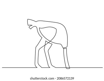 Continuous line drawing of ostrich burying his head in the sand to avoid danger. Ostrich syndrome. Minimalist black linear design isolated on white background. Vector illustration
