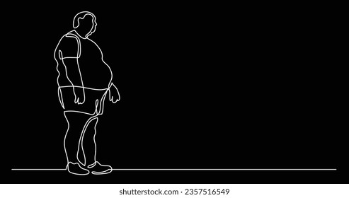 continuous line drawing of oversize man standing thinking about body positivity