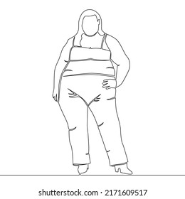 Continuous line drawing overweight female body positive fat woman icon vector illustration concept
