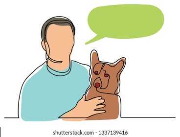 continuous line drawing of owner and dog