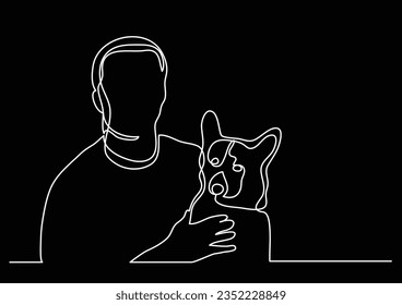 continuous line drawing of owner and dog