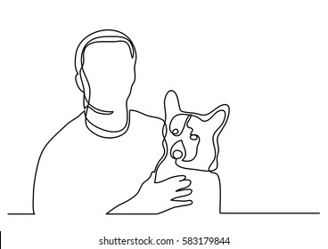 continuous line drawing of owner and dog