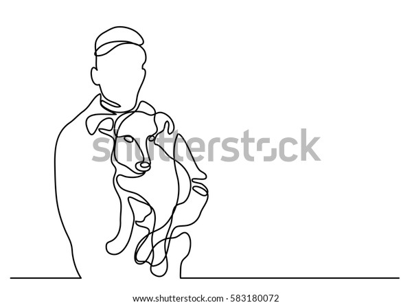 飼い主が犬を抱く連続線画 のベクター画像素材 ロイヤリティフリー