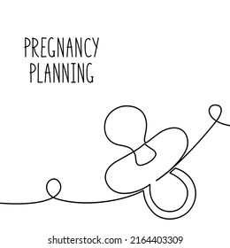 Continuous Line Drawing Of Pacifier. Pregnancy Planning Concept. Vector Illustration