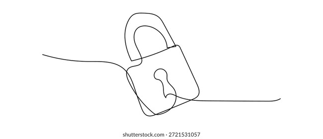 Desenho de linha contínuo de um cadeado com ícone de fio fluindo. segurança, proteção, privacidade, segurança cibernética, dados, seguro, bloqueado, fechadura ícone de uma arte de linha. ilustração vetorial.