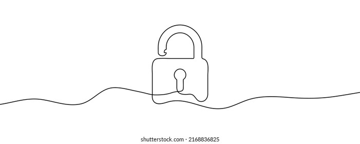 Continuous line drawing of padlock. Lock linear icon. One line drawing background. Vector illustration. Lock continuous line icon.