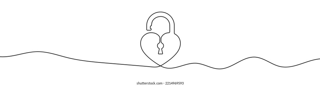 Continuous line drawing of padlock. Lock linear icon. One line drawing background. Vector illustration. Lock continuous line icon.