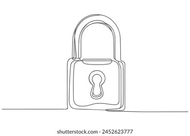 Continuous line drawing of padlock. Lock linear icon. One line drawing background. Vector illustration. Lock continuous line icon.