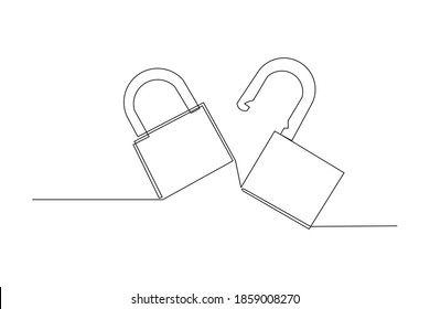 Continuous line drawing of padlock, One line art concept of business and real estate logo and symbol. vector illustration