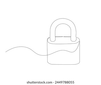 Continuous line drawing of padlock. One line of lock. Padlock continuous line art. Editable outline