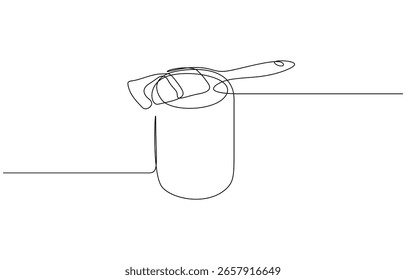 Continuous line drawing of paint can and brush vector illustration. Editable outline
