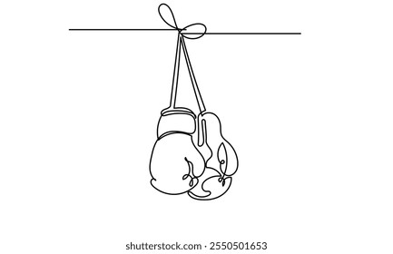 Continuous line drawing of pair of boxing gloves.line art Sport and Game competition concept.Hanging boxing gloves isolated on a white background vector illustration.