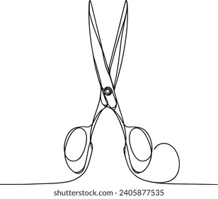 continuous line drawing of a pair of scissors. vector illustration