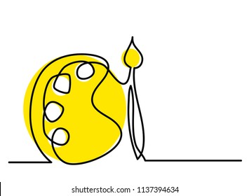 continuous line drawing of a palette paintbrush, stationery, educational concepts.
linear style and Hand drawn Vector illustrations,
