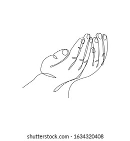Continuous line drawing of palm hand of an islamic praying for ramadan and ied mubarak. Vector illustration.