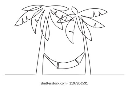 continuous line drawing of palm trees and hammock