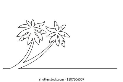 continuous line drawing of palm trees on beach